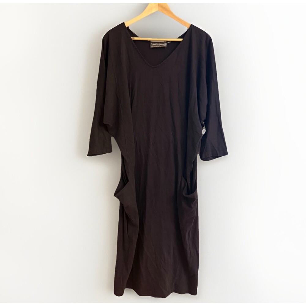 Mykonos Greece Navy Blue Cotton Tunic Dress w/ Pockets Women’s M 43.5” Long